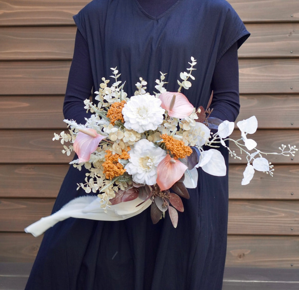 大人かわいい】ベージュガーベラのブーケ ブーケ 前撮り フォト