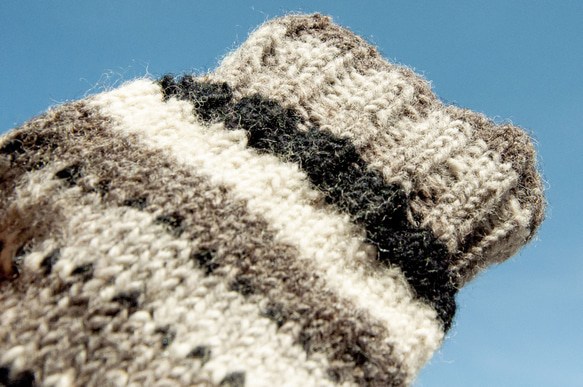 手織りピュアウールニットソックス/ニットウールソックス/内側起毛ソックス/暖かいソックス-コーヒーストライプ北欧スタイルメリノク 8枚目の画像
