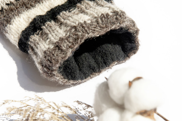 手織りピュアウールニットソックス/ニットウールソックス/内側起毛ソックス/暖かいソックス-コーヒーストライプ北欧スタイルメリノク 5枚目の画像