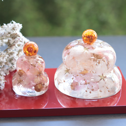 【creema限定】「小花を閉じ込めて」もっちり手のりちび“桜”鏡餅+みかん＊固まるハーバリウム 10枚目の画像