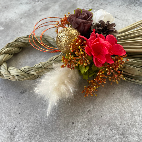 2024しめ縄飾り】プリザーブドフラワー ドライフラワー 洋風しめ縄