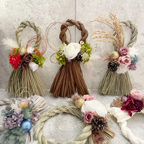 2024しめ縄飾り】プリザーブドフラワー ドライフラワー 洋風しめ縄