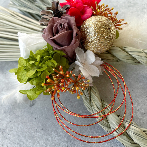 2024しめ縄飾り】プリザーブドフラワー ドライフラワー 洋風しめ縄