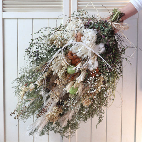 193.ピオニー&ローズスワッグクリスマスリースフラワーリース