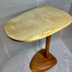 天然木　とち縮杢　折り畳みサイドテーブル　一点物　手造り 1枚目の画像