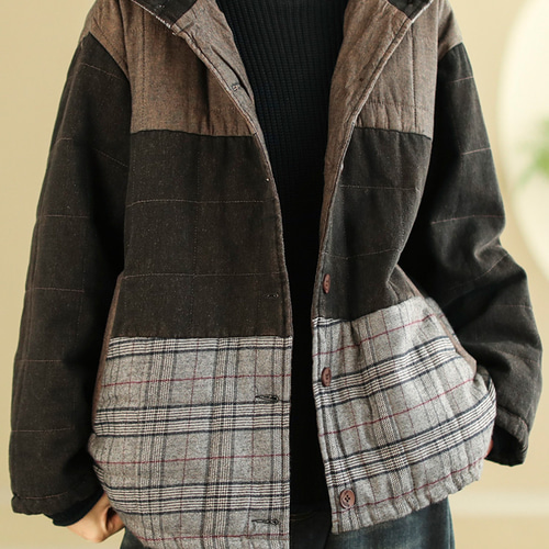 フード付き チェック柄 ジャケット アウター 冬 冬物 冬服 ぽっちゃり