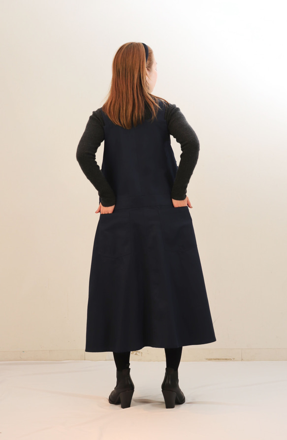 ヘリンボン生地使用　ジャンパースカート　ネイビー　S,Mサイズ 7枚目の画像