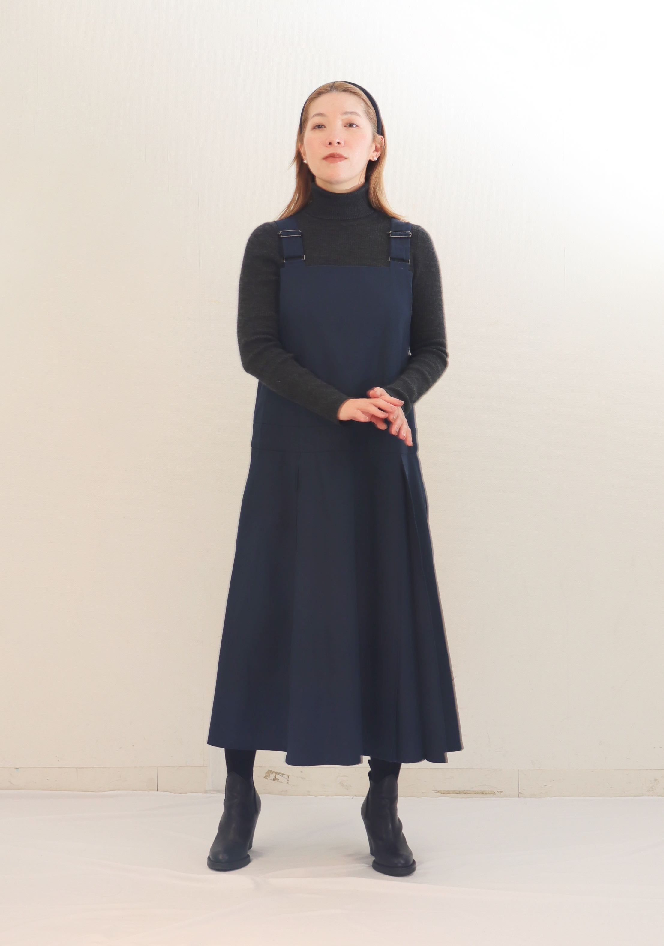 ヘリンボン生地使用　ジャンパースカート　ネイビー　S,Mサイズ