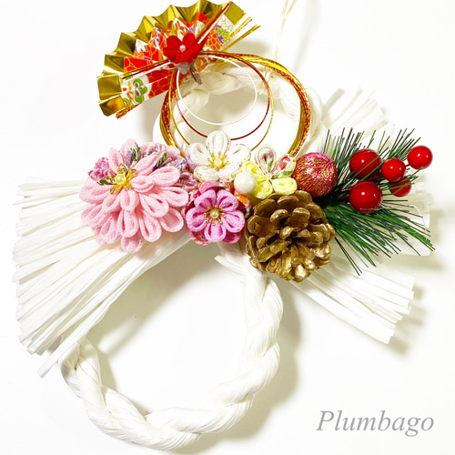 ✿つまみ細工✿ お正月しめ縄飾り(ホワイトVer,2) しめ縄・しめ飾り