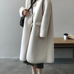 牛の角ボタンが羊の毛を象ったコート女性の冬の新作ミドル丈のゆったりした毛のコート 3枚目の画像
