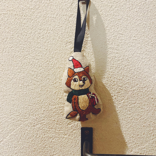 一生使えるクリスマスオーナメント①キツネ 刺繍/動物/クリスマス