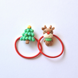 新作☆レジンヘアゴム　サンタさんへ ヘアゴム2個セット【クリスマス：サンタクロースとツリー】 ヘアゴム