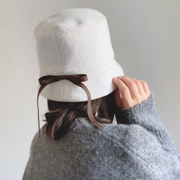 秋冬コットンツイードの帽子✳︎木馬リボンのバケットハット【選べるサイズ受注生産】 3枚目の画像