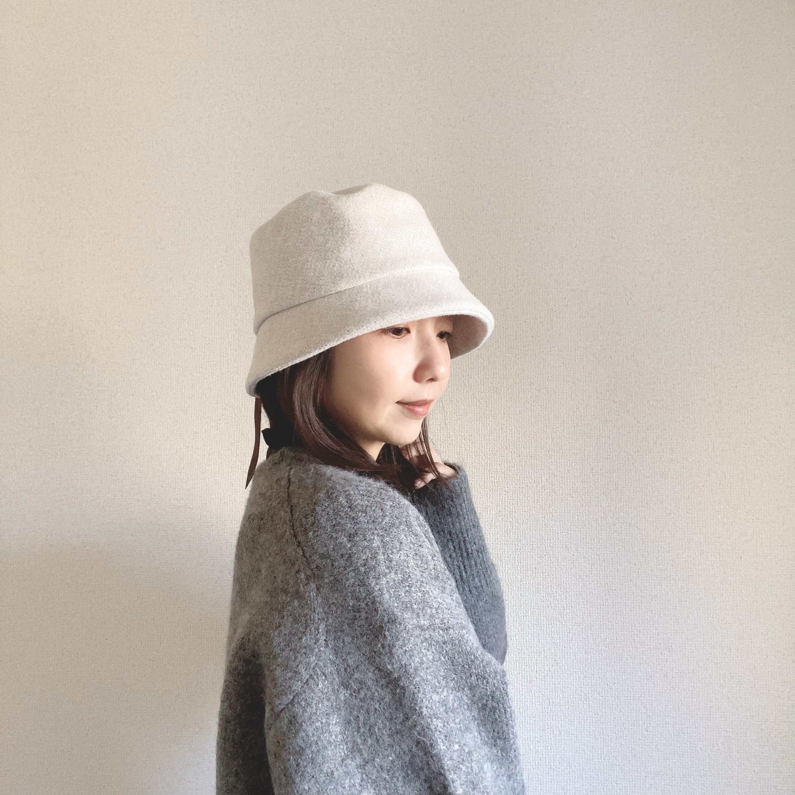 木馬リボンのバケットハット＊秋冬ふんわりコットンツイード【サイズ受注生産】SS/S/M/L/LL（下がりブリム型） 4,814円