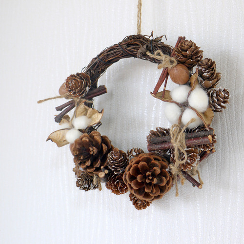 限定1点 森のリース 優しいナチュラルリース 綿 松ぼっくり リース