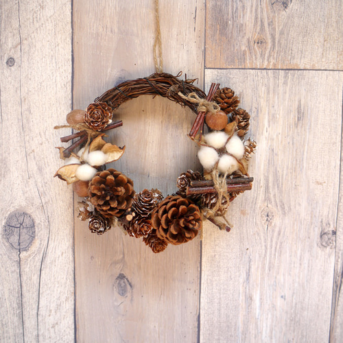 限定1点 森のリース 優しいナチュラルリース 綿 松ぼっくり リース