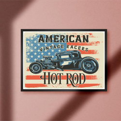 【A4額付き】ホットロッド アメ車 旧車 カスタム 車 ロカビリー ポップアート 壁面装飾 アメリカン雑貨 ポスター 1枚目の画像