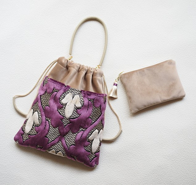 【数量限定】　モロッコファブリック　巾着＆ポーチ　マルベリー