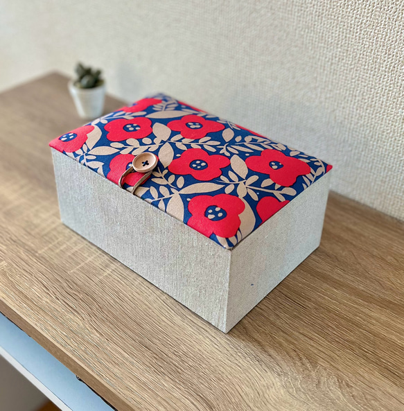 Flowerインテリアボックス［R］〈Lサイズ〉裁縫箱・収納ケース（カルトナージュ）【仕切り箱別売り】 1枚目の画像