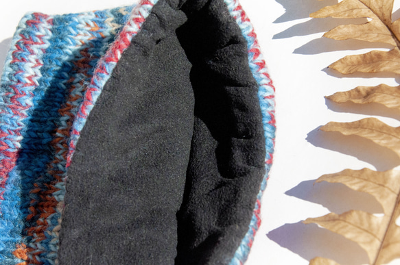 手編みウール スカーフ/ニット スカーフ/かぎ針編みストライプ スカーフ/内側起毛スカーフ - グラデーション オーシャン ブル 4枚目の画像