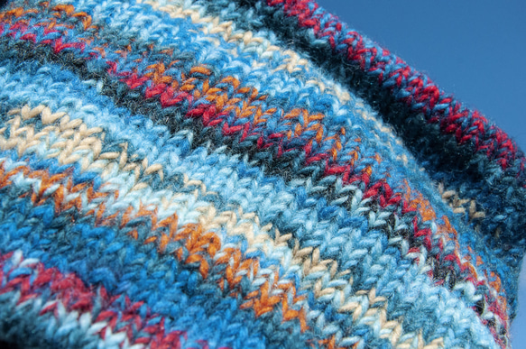 手編みウール スカーフ/ニット スカーフ/かぎ針編みストライプ スカーフ/内側起毛スカーフ - グラデーション オーシャン ブル 11枚目の画像