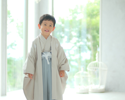 七五三5歳男の子羽織・着物・袴一式 11点セット 袴水色 着物