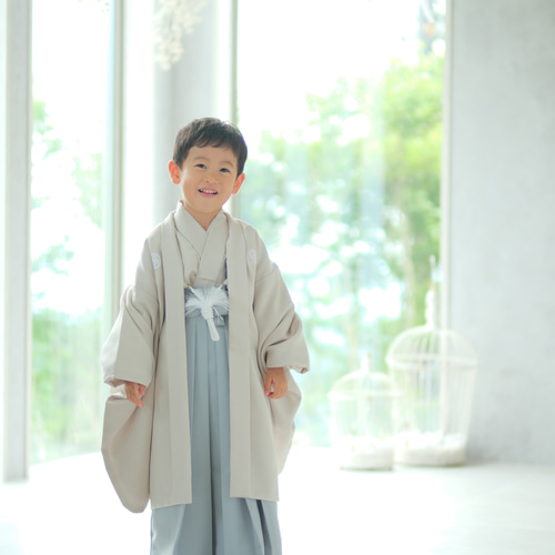 七五三5歳男の子羽織・着物・袴一式 11点セット 袴水色 着物
