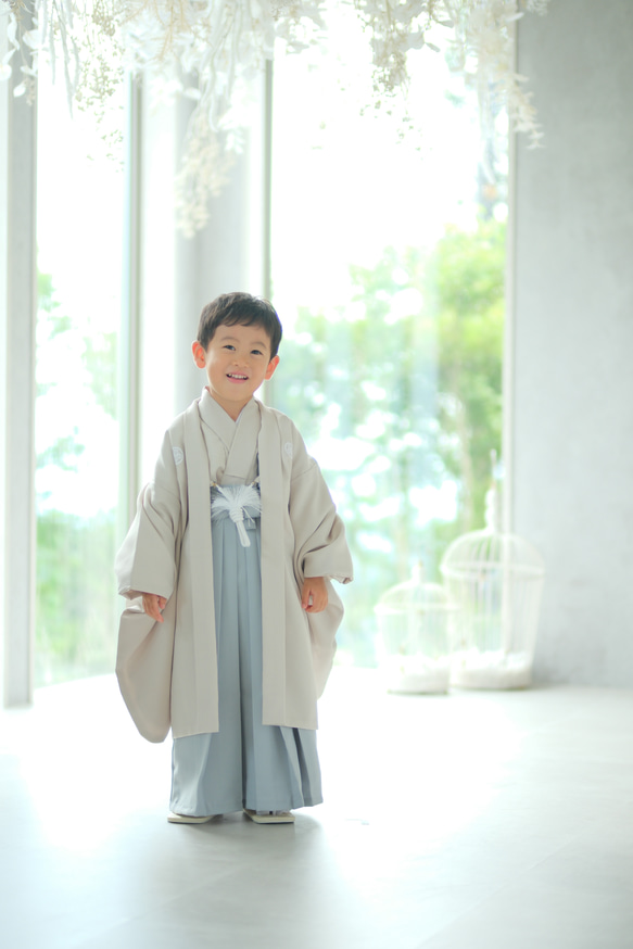 七五三5歳男の子羽織・着物・袴一式 11点セット 袴水色 着物