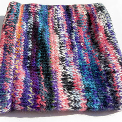 手編みウールスカーフ/ニットスカーフ/かぎ針編みストライプスカーフ/手編みスカーフ - レインボーフルーツボヘミアンメリノクリス 6枚目の画像