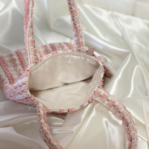 【数回使用】エピヌトートバッグ　ツイード　ピンク 大人女性の 数回使用】エピヌトートバッグ ツイード ピンク