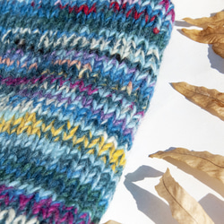 手編みウールスカーフ/ニットスカーフ/かぎ針編みストライプスカーフ/内側起毛スカーフ - グラデーション北欧スタイルボヘミアンメ 3枚目の画像