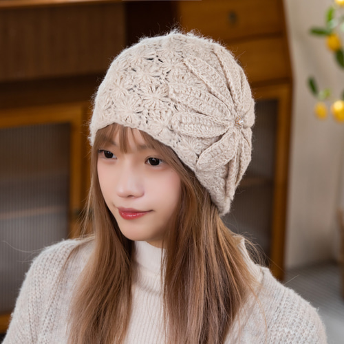 手編み 【Lady's】オシャレな帽子 イエロー ニット帽・ビーニー kanako