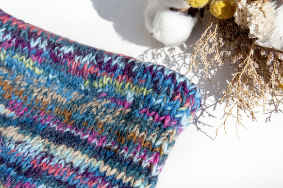 手編みウールスカーフ/ニットスカーフ/かぎ針編みストライプスカーフ/内側起毛スカーフ - 北欧レインボースタイルボヘミアンメリノ 8枚目の画像