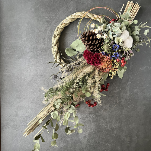 ☆お正月飾り☆ 縄が外れるしめ縄スワッグ しめ縄・しめ飾り 草つむぎ