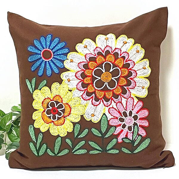 クッションカバー「チエンステッチの花」