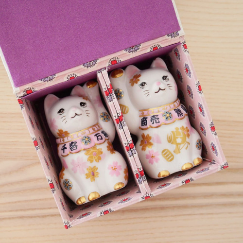 縁起物 招き猫 ペア ピンク 商売繁盛 千客万来 運気 幸福 猫好き