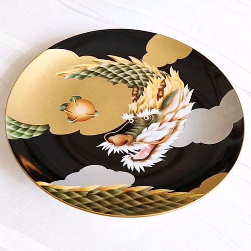 飾り皿 龍 手描き九谷焼 金龍飾りケーキ皿 直径18.5 高さ2
