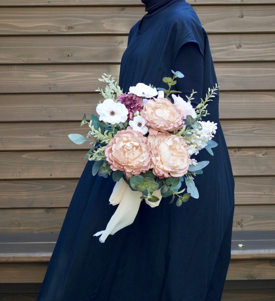 ✿おしゃれなピオニーブーケ✿　アンティークピンク　芍薬　ウェディングブーケ　前撮り　フォトウェディング