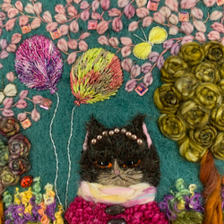 風船とマフラー猫さんのお散歩　羊毛フェルト生地のバッグ 7枚目の画像
