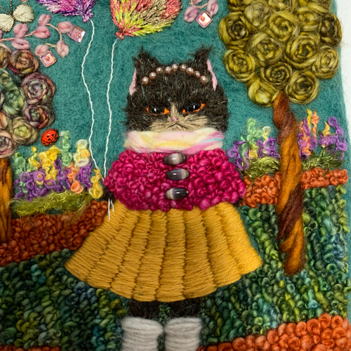 猫さんの春のお散歩羊毛フェルト生地のバッグ