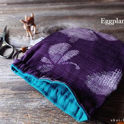 和柄の手毬巾着⦿絣調綿布⦿茄子紫OR紺 9枚目の画像