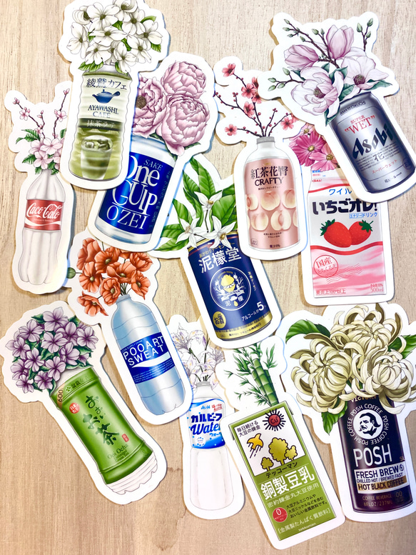 Conbini Drinks Sticker Set (12 piece) -　コンビニ飲み物シールセット(12枚） 1枚目の画像