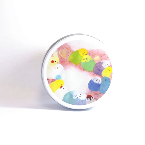 かわいい♪小鳥たちの小物入れ/ミニ缶ケース『羽繕いインコたち