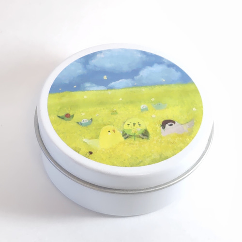 かわいい♪小鳥たちの小物入れ/ミニ缶ケース『菜の花畑インコ