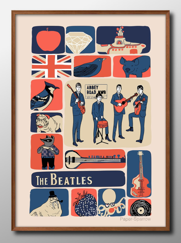 14331■アートポスター　絵画　A3サイズ『ビートルズ　Beatles』イラスト　デザイン　上級マット紙　北欧 1枚目の画像