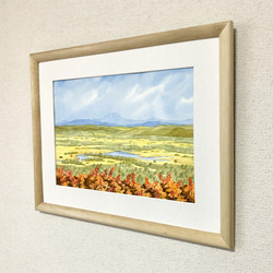 「釧路湿原・初秋」透明水彩画　原画　風景画　額縁付　F4サイズ 4枚目の画像