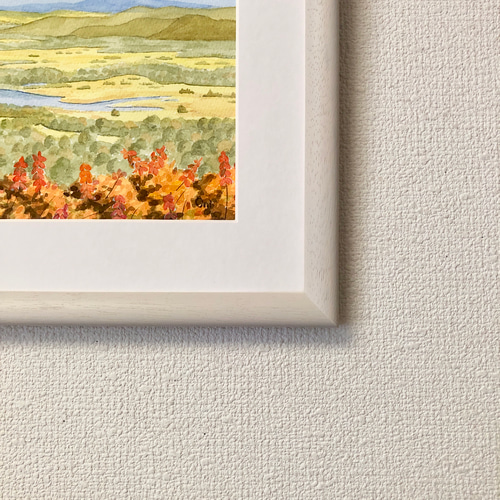手数料安い 釧路湿原・初秋」透明水彩画 絵画 F4サイズ 額縁付 風景画 原画 絵画