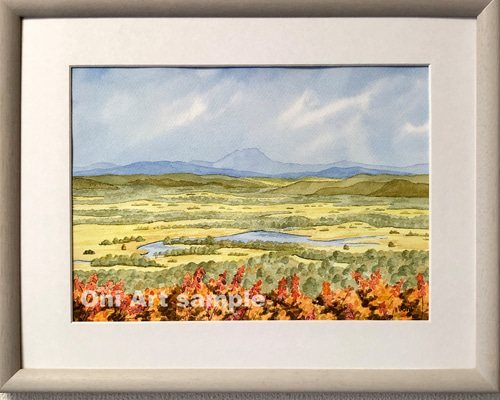 絵画 水彩画　初秋の風景 (原画) 釧路湿原・初秋」透明水彩画 原画 風景画 額縁付 F4サイズ 絵画