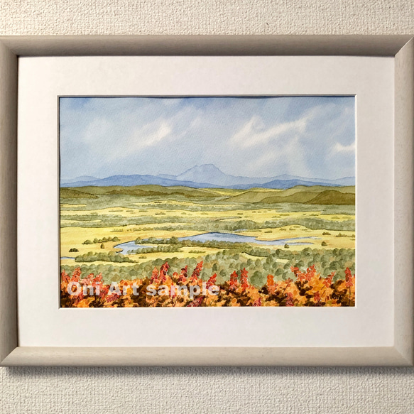 風景画/花の風景「釧路湿原 北海道」 油彩画SM 木製Boxフレーム