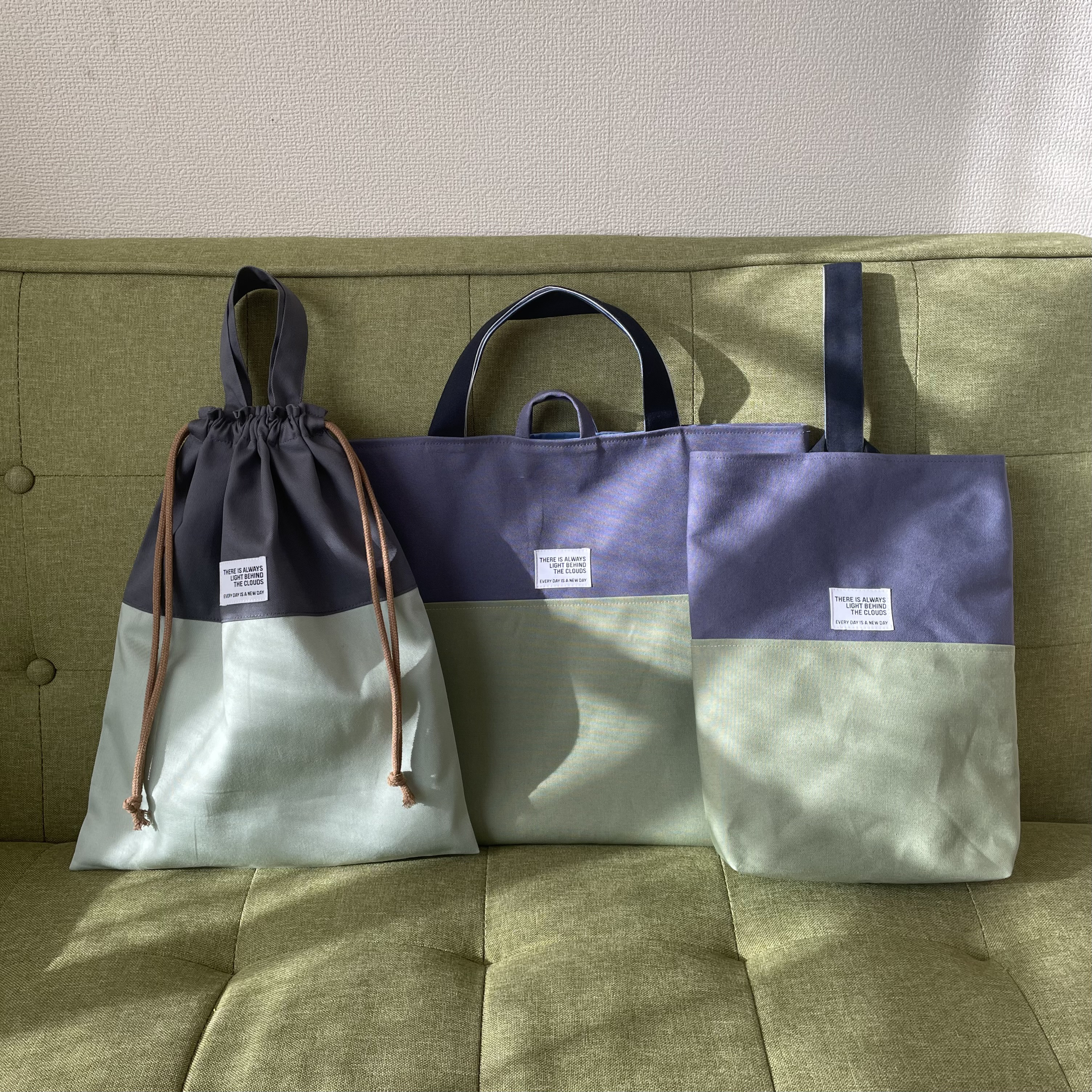 バイカラーの３点セット＊セージグリーン